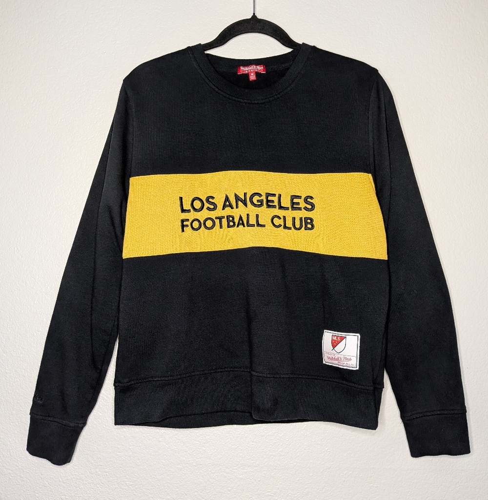 Mitchell & Ness Black Yellow Los Angeles Football Club Blokette Crew Sweater M - Picture 1 of 8